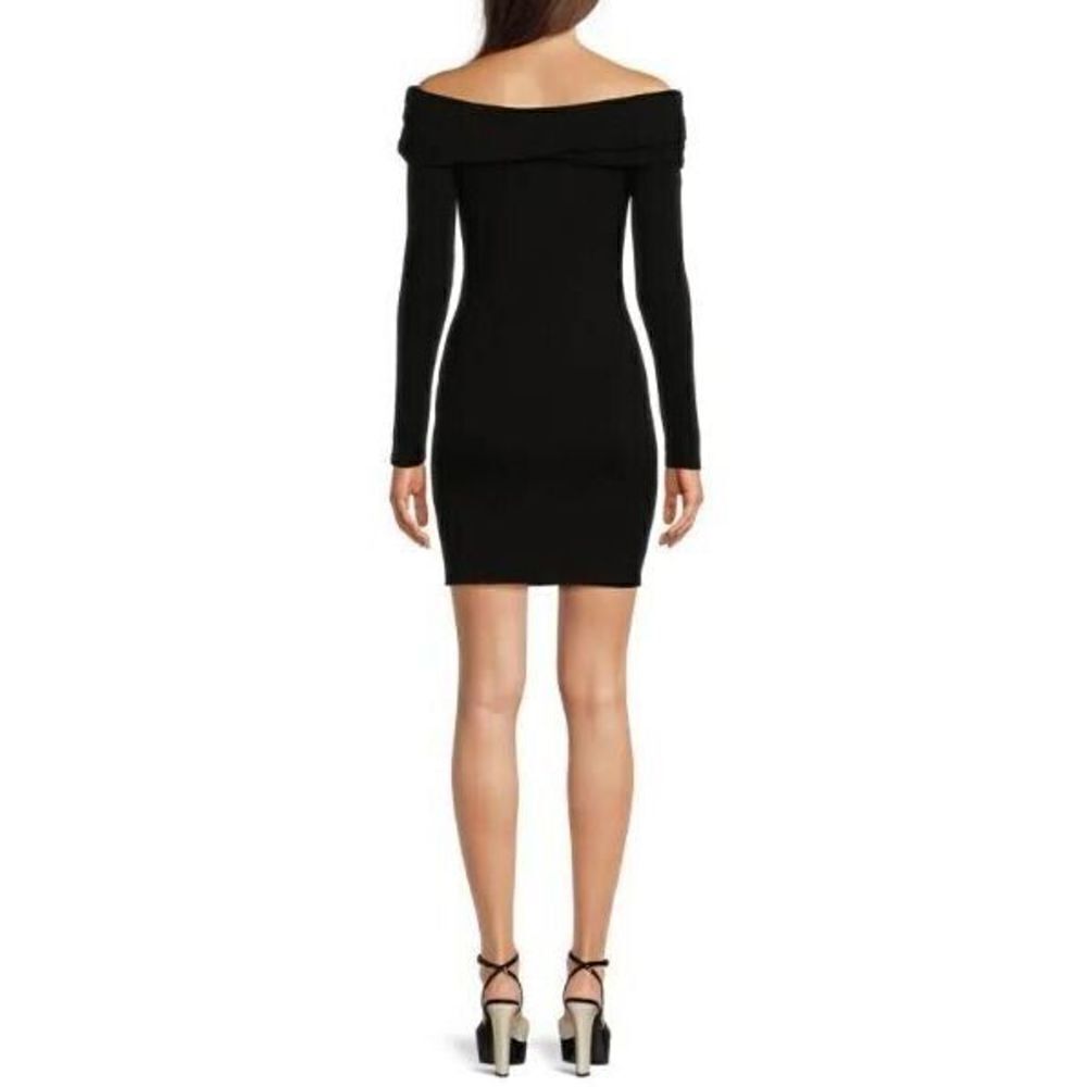 Monrow Women's Sz Small Black Off Shoulder Long Sleeve Mini Dress - Picture 2 of 8